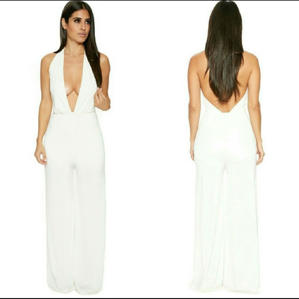 Naked Wardrobe White Crochet Wide Leg Jumpsuit